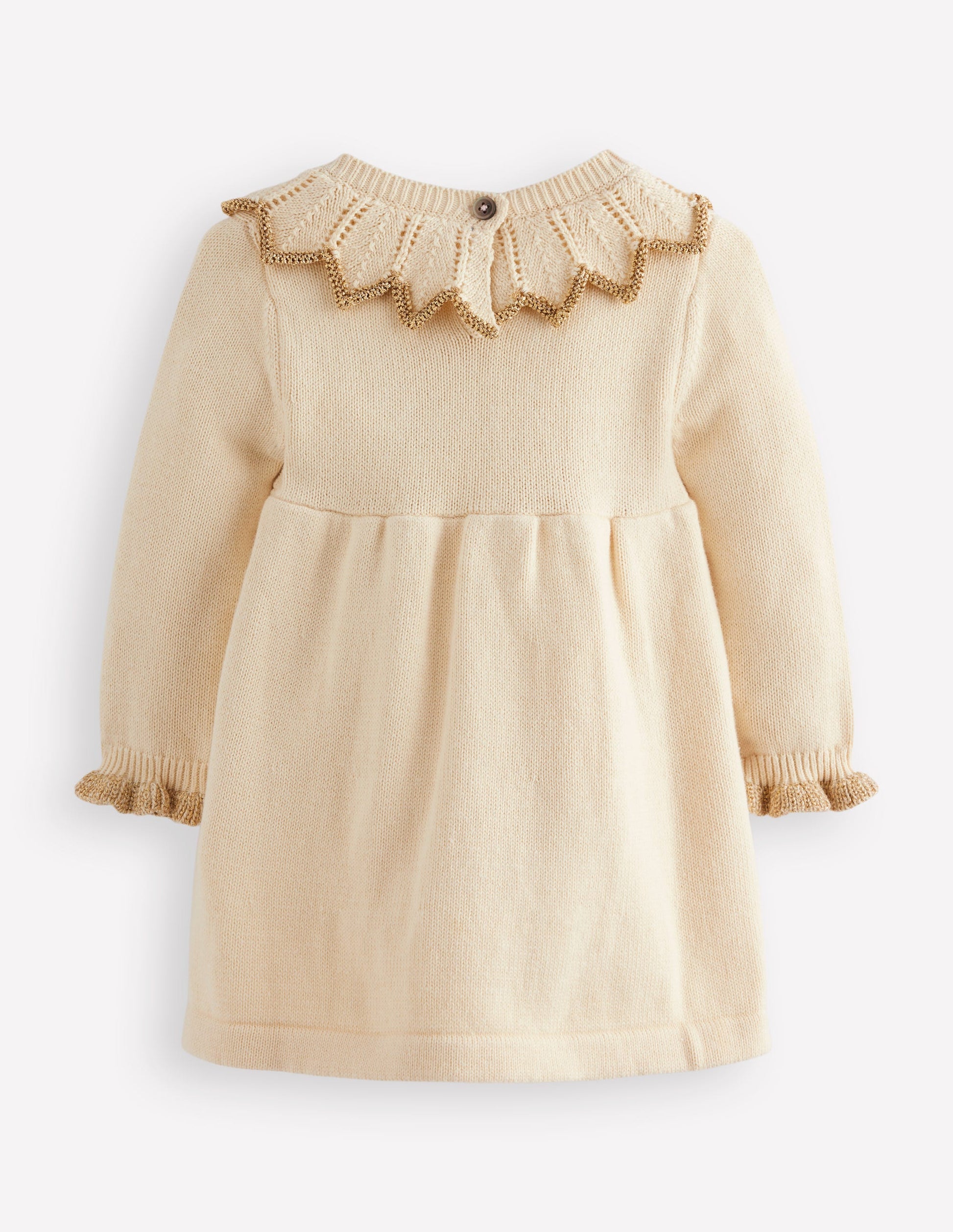 Pretty Collared Knitted Dress-Ivory-2