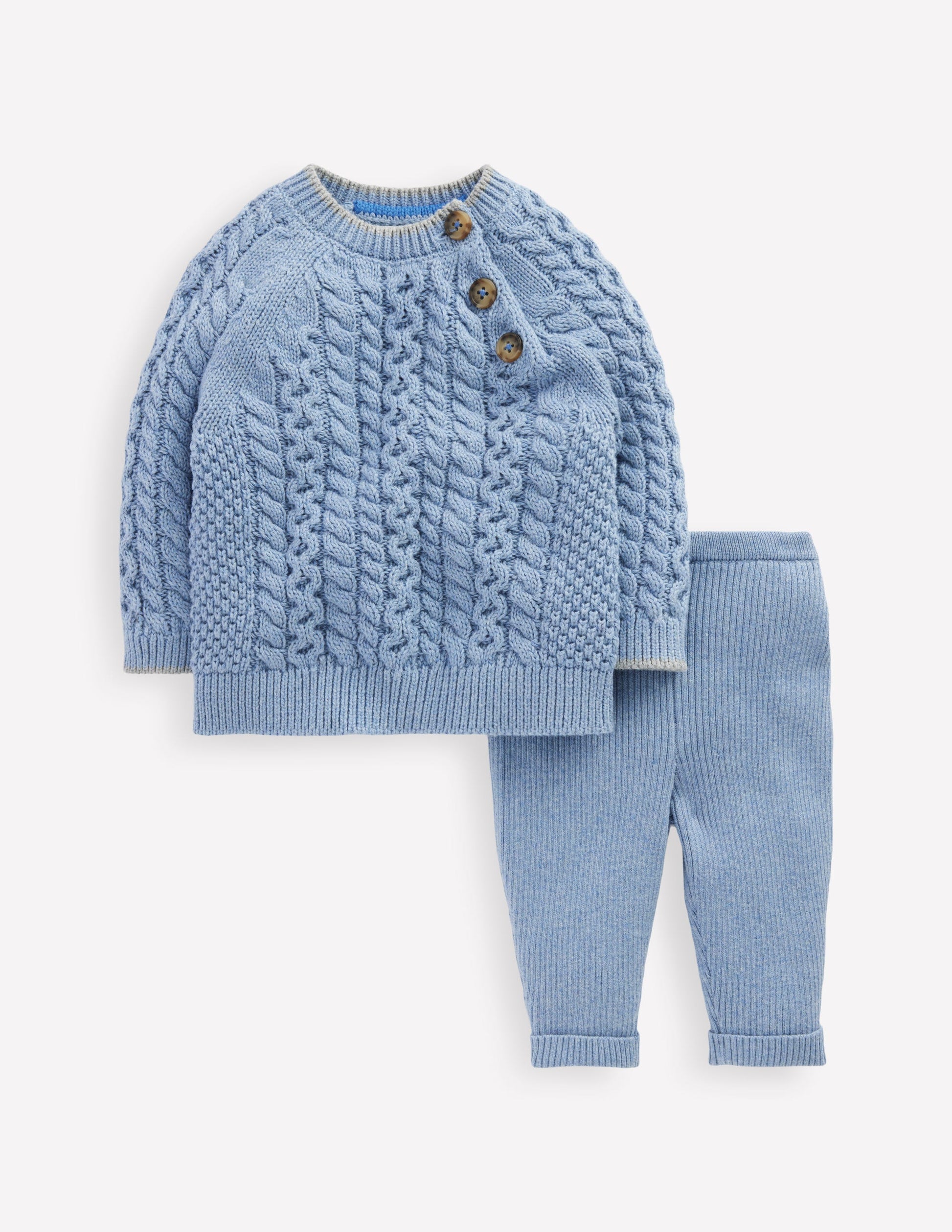 Cable Knitted Play Set-Glacier Blue Marl-1