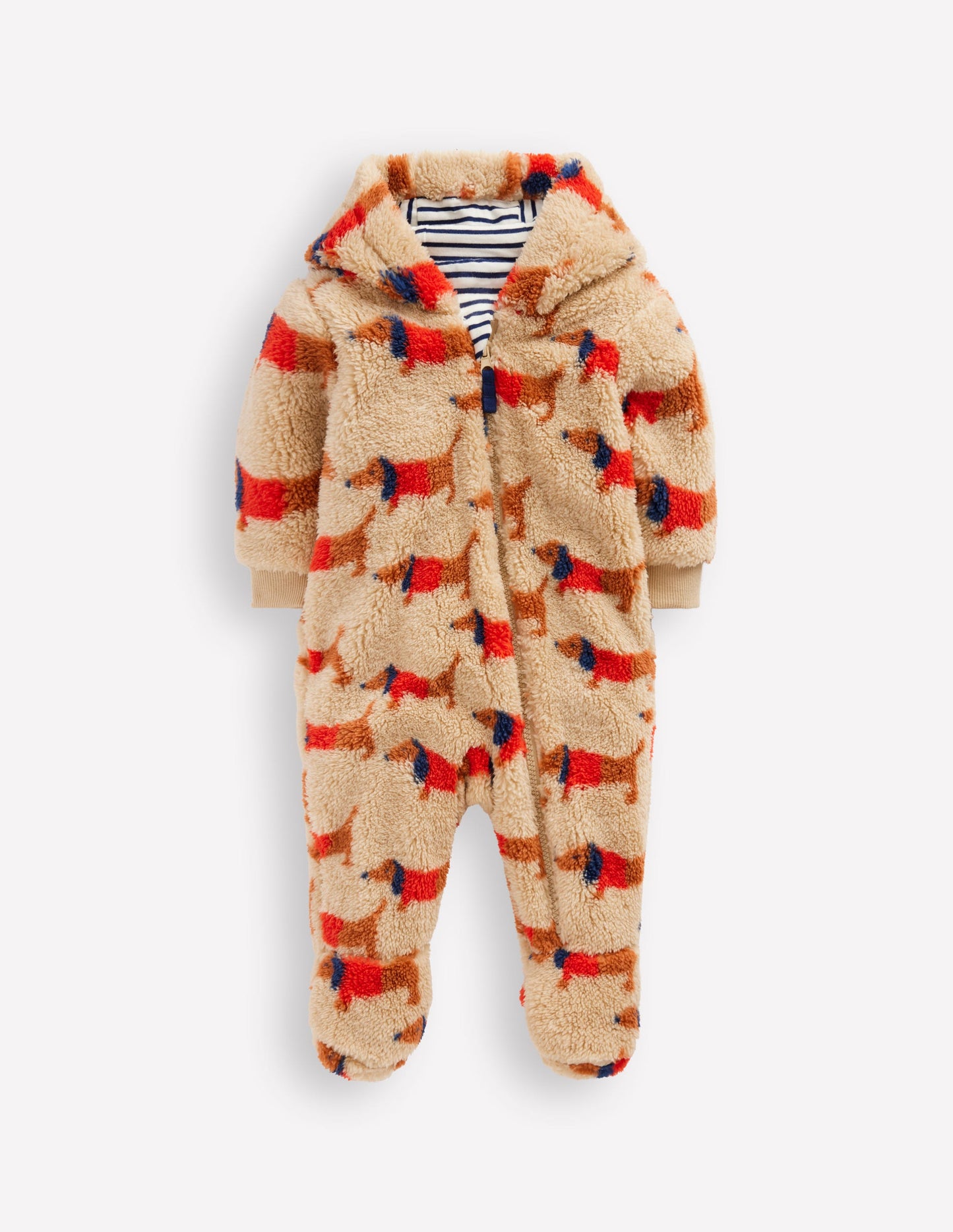 Printed Fleece Pramsuit-Oatmeal/Mars Red Sausage Dogs