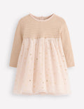 Jersey Tulle Dress-Soft Ivory/Gold Confetti