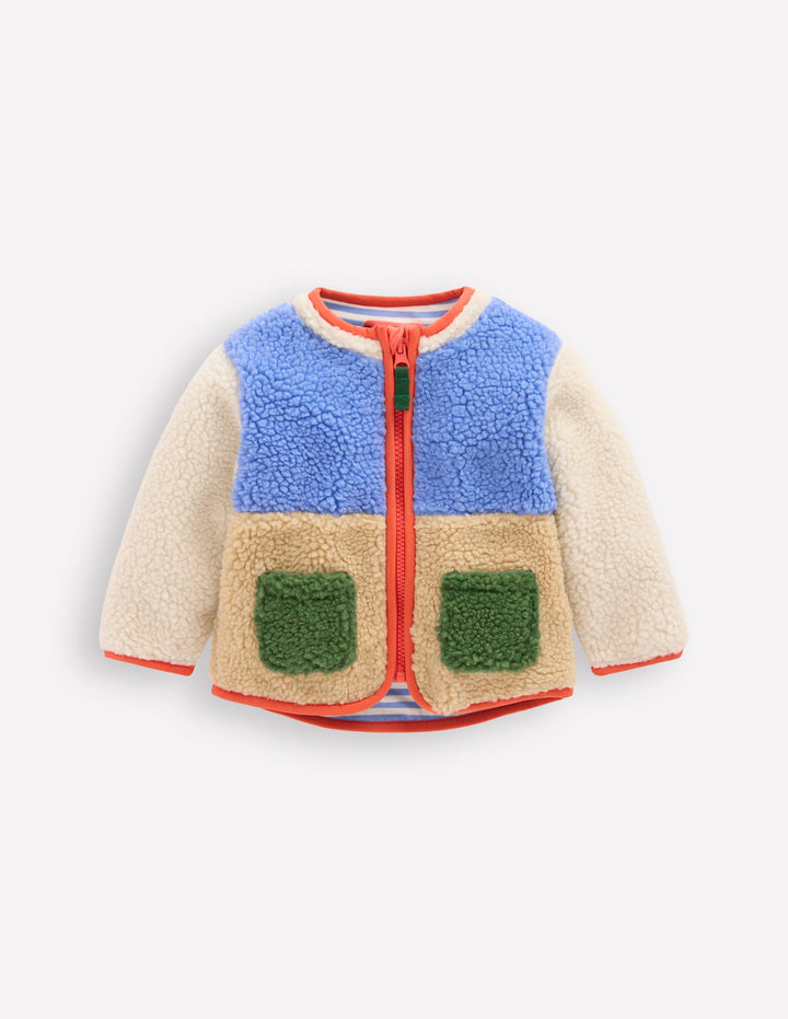 Cosy Borg Jacket-Multi Colour Block