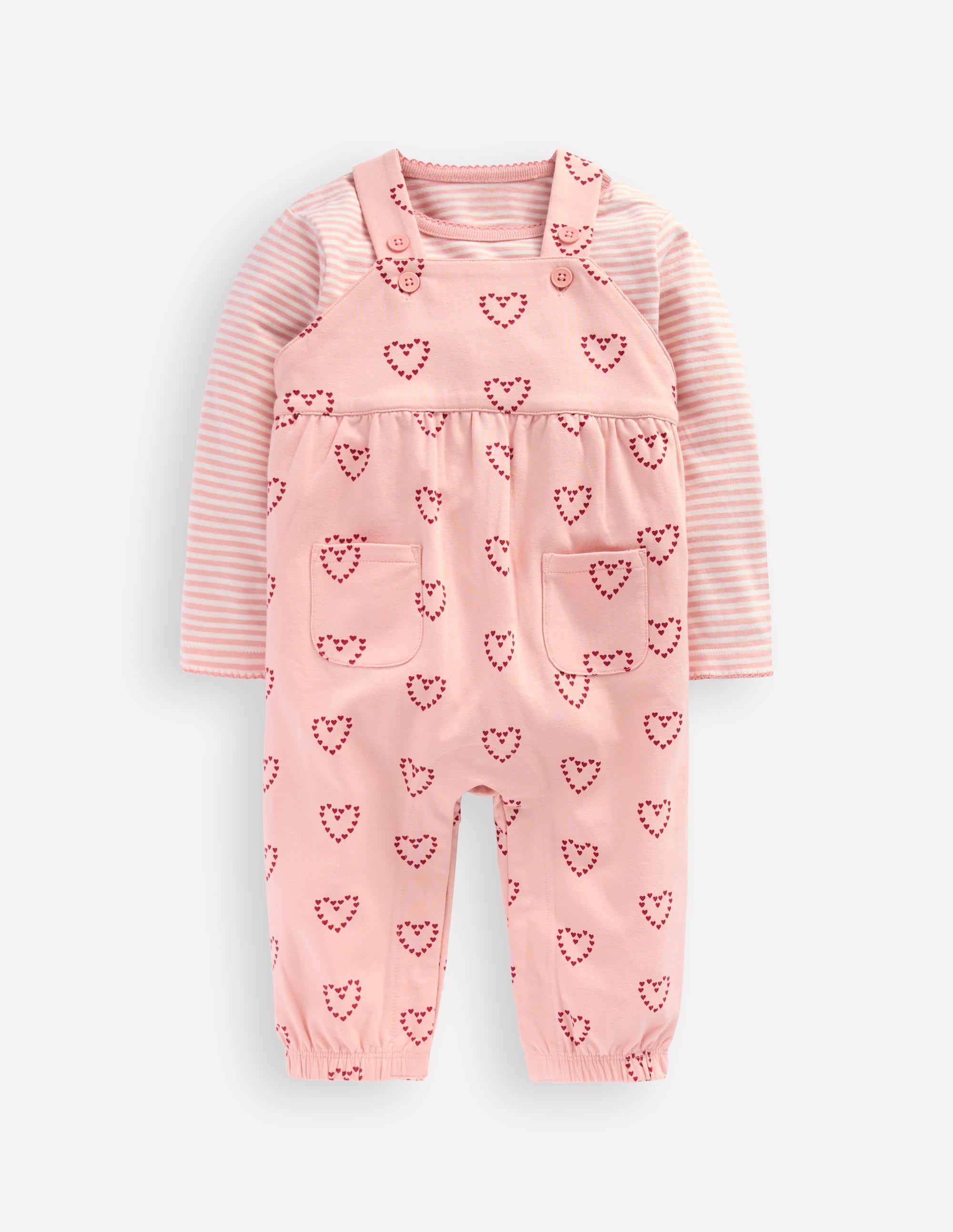 Jersey Overalls Set-Pink Hearts - Image 1