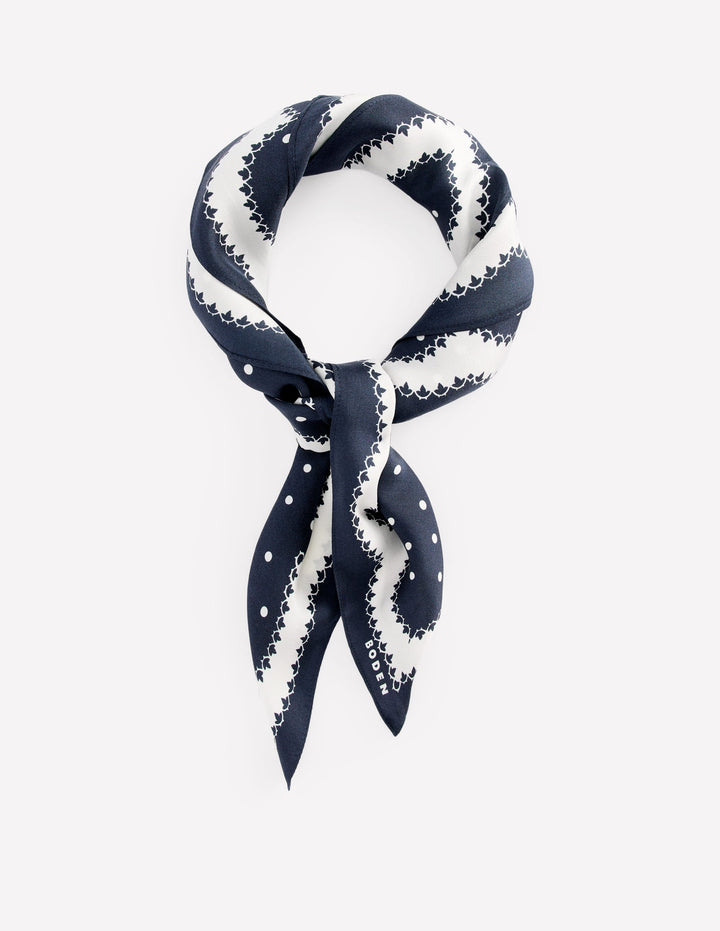 Silk Square Scarf-Navy