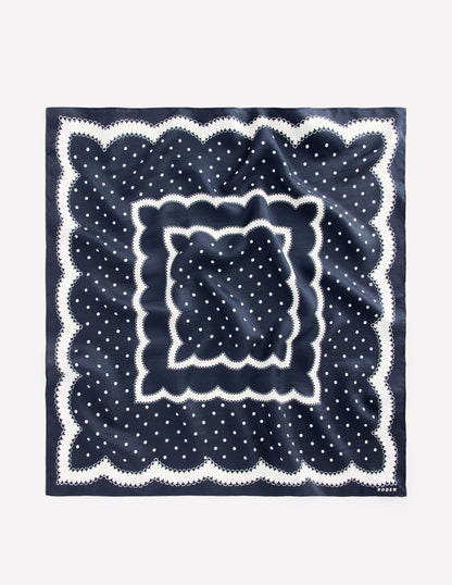 Silk Square Scarf-Navy-3