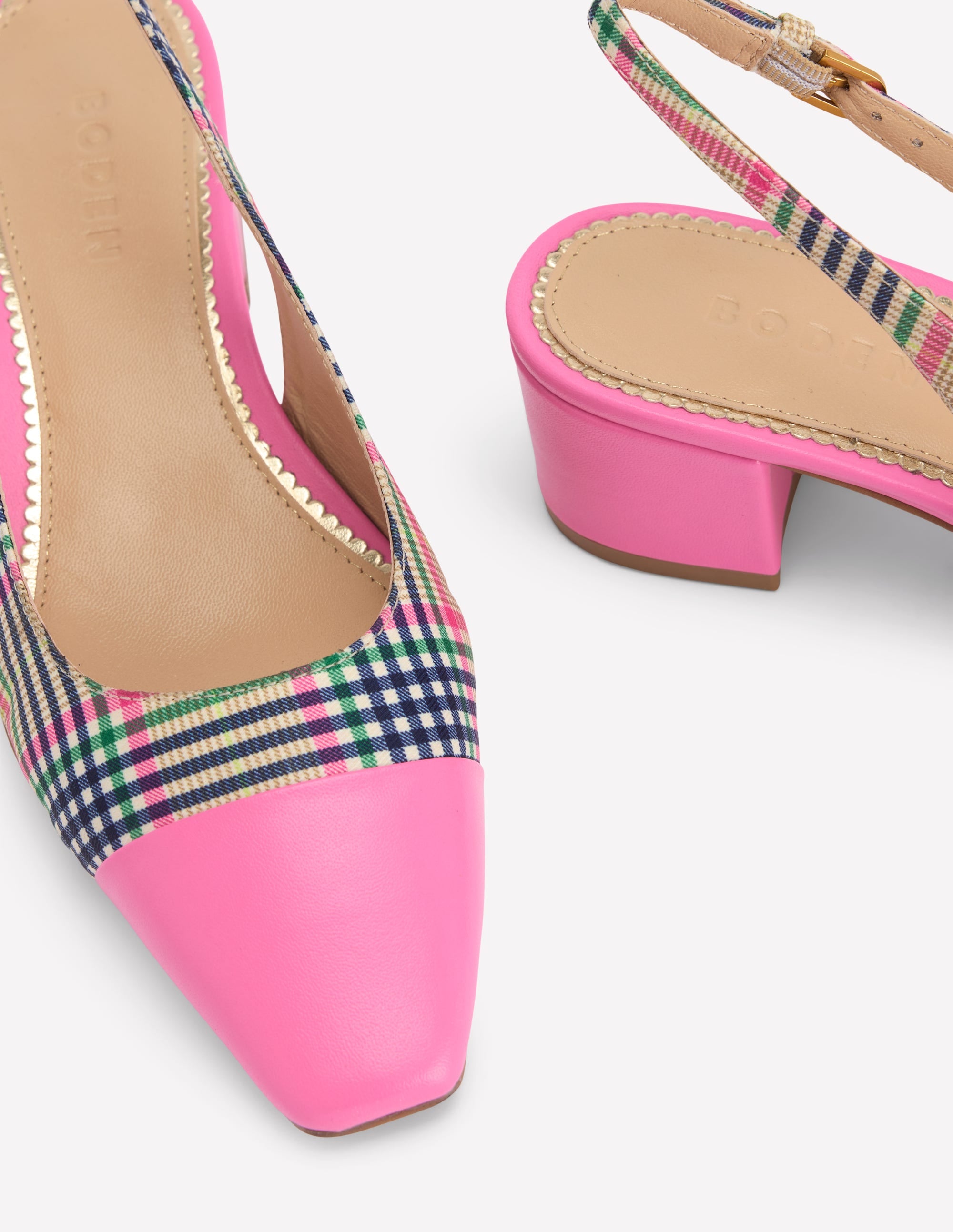 Ailsa Block Heel Slingbacks-Multi Check - Image 4