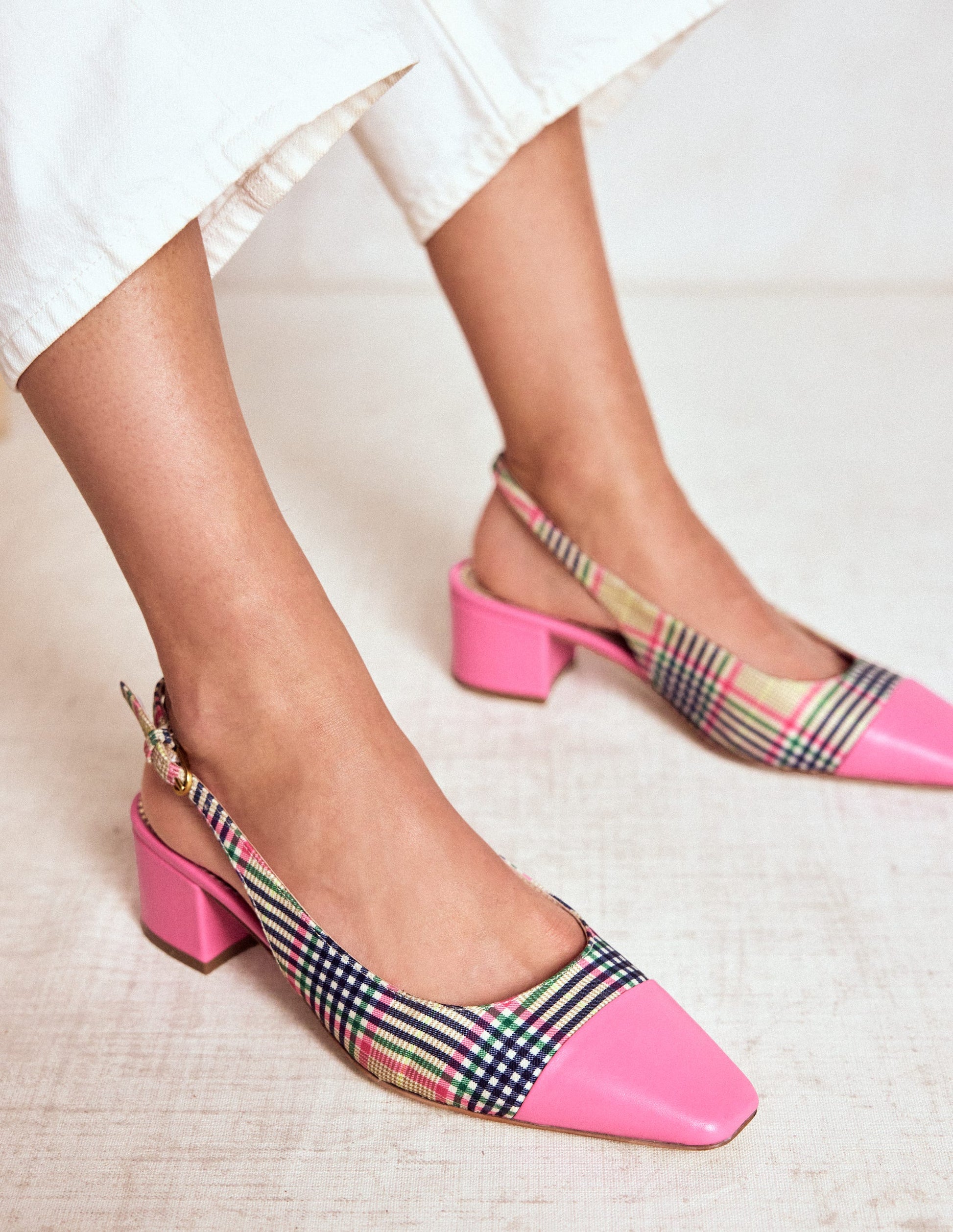 Ailsa Block Heel Slingbacks-Multi Check-2