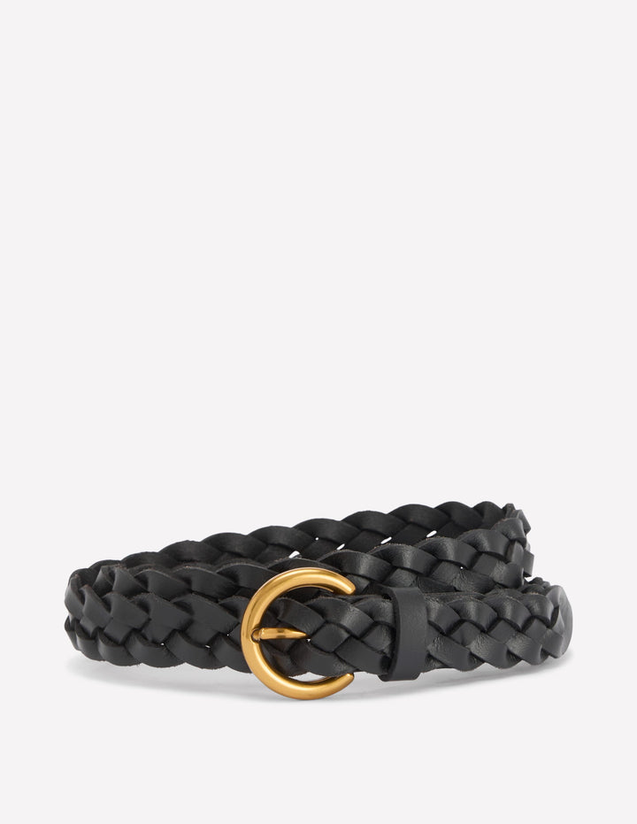 Skinny Plaited Belt-Black