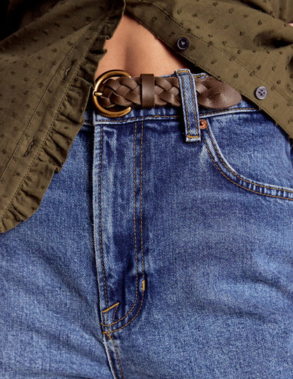 Skinny Plaited Belt-Raw Umber-2