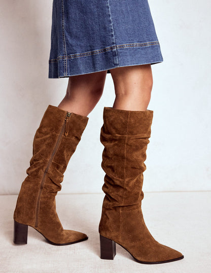 Vera Block Heel Point Boots-Tan-2