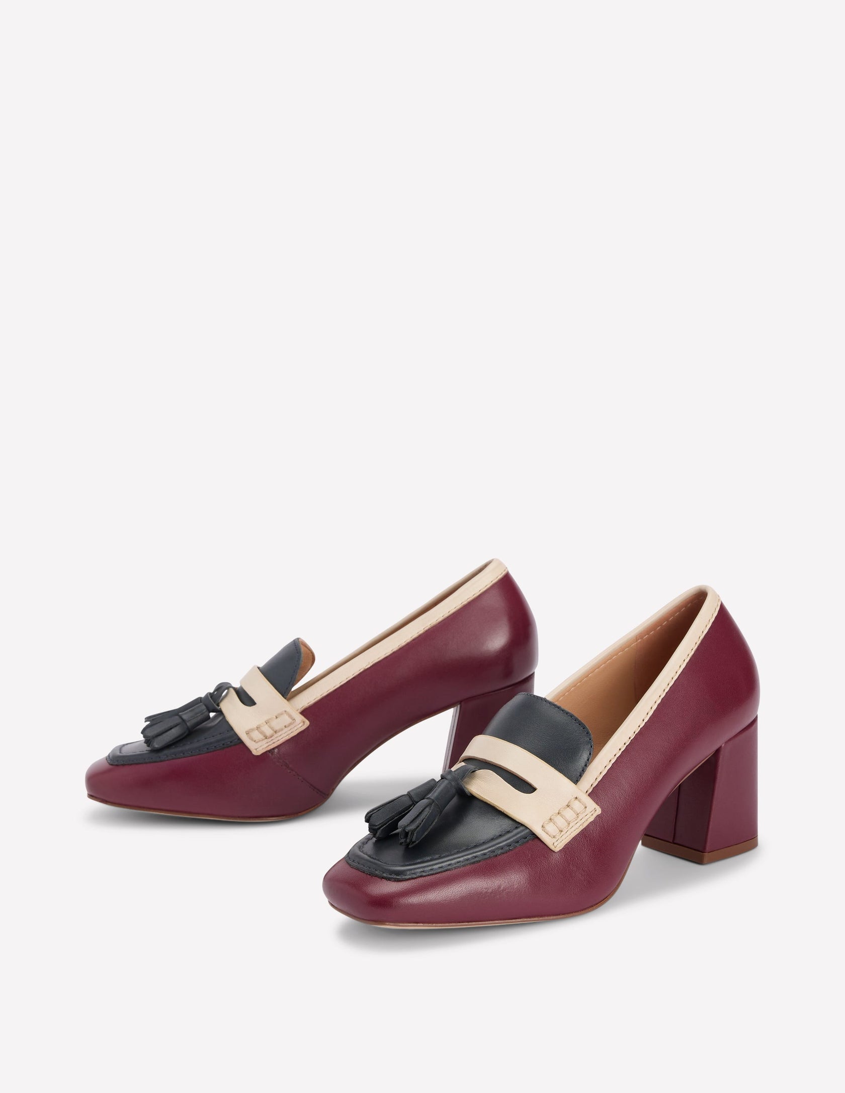 Sol Block Heeled Penny Loafers-Oxblood | Boden USA