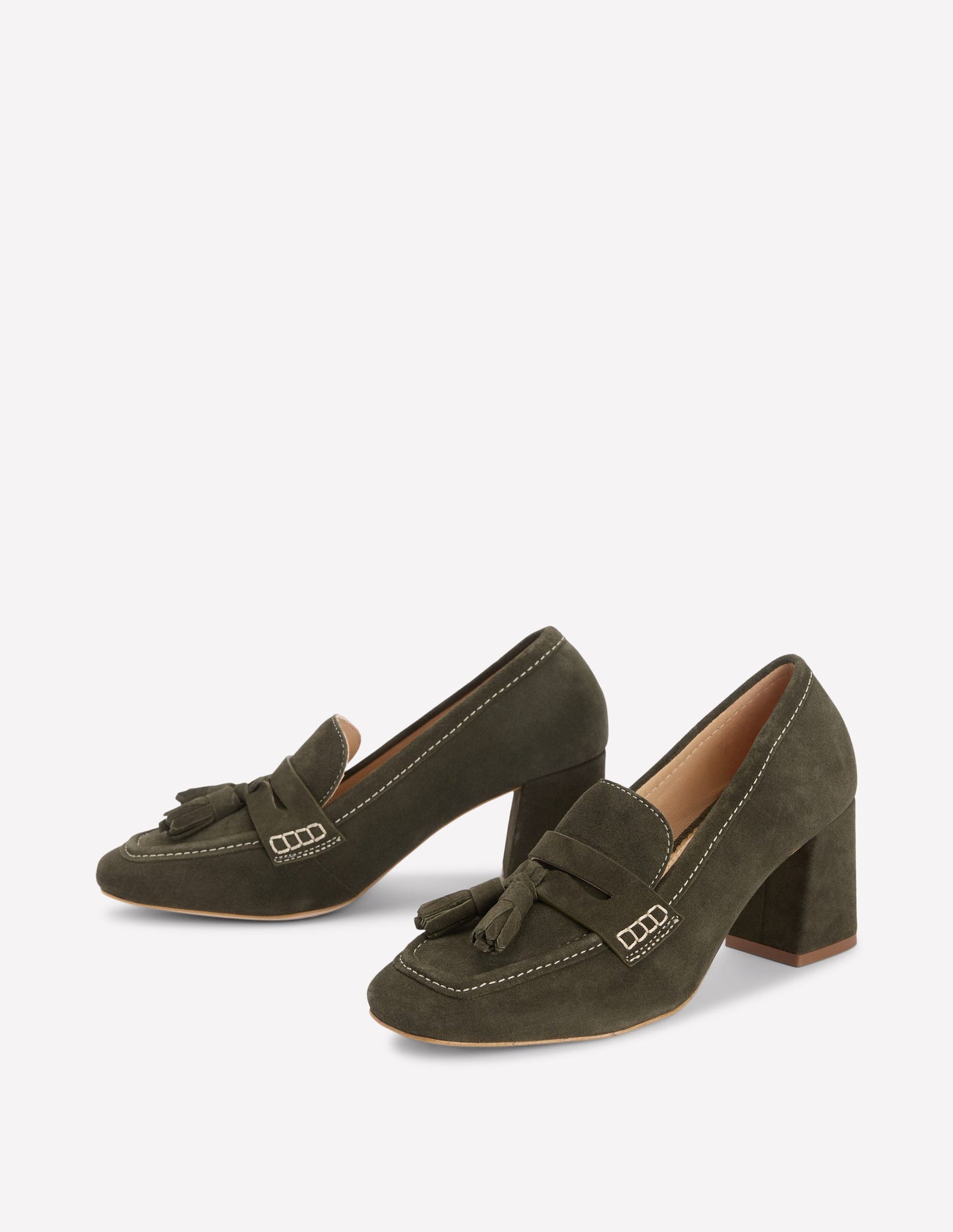 Sol Block Heeled Penny Loafers-Dark Moss