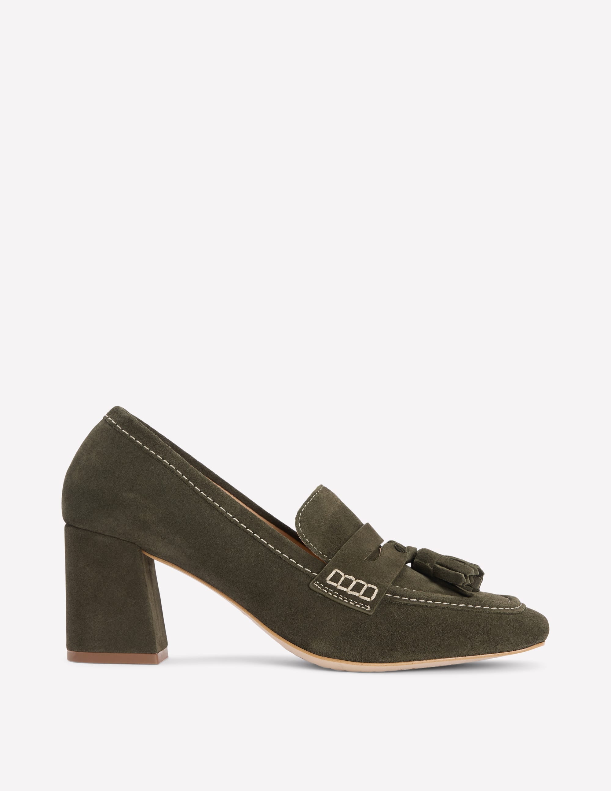Sol Block Heeled Penny Loafers-Dark Moss - Image 1