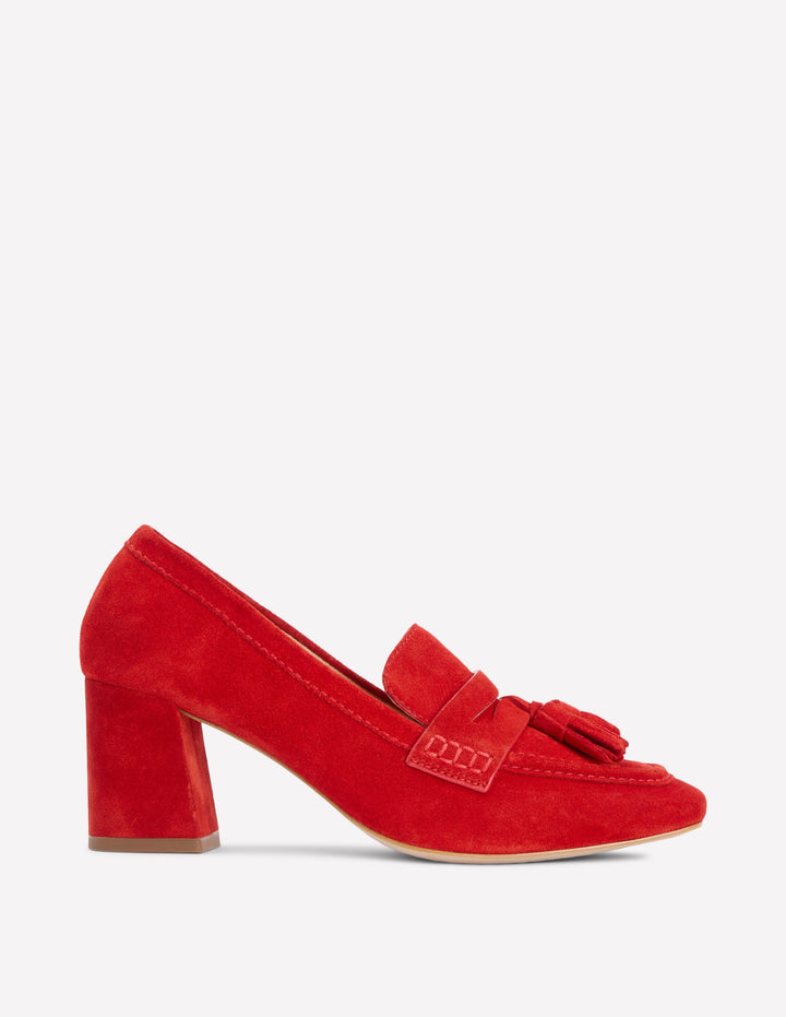 Sol Block Heeled Penny Loafers-Red