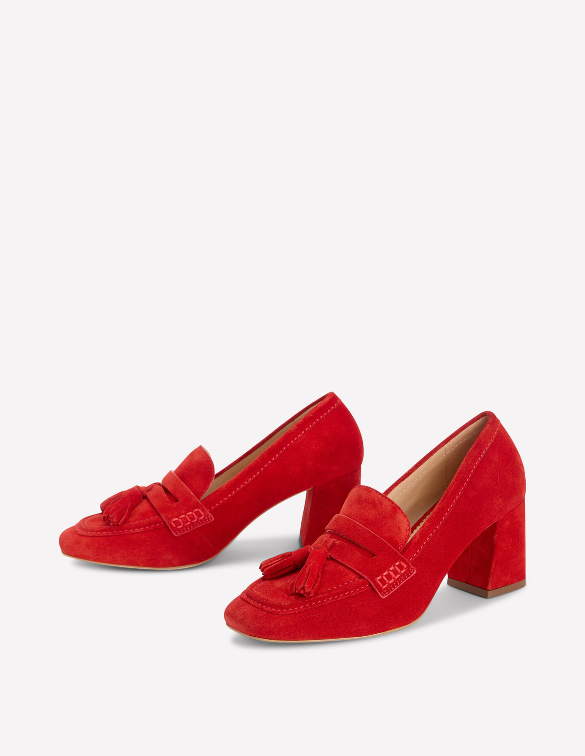 Sol Block Heeled Penny Loafers-Red | Boden USA