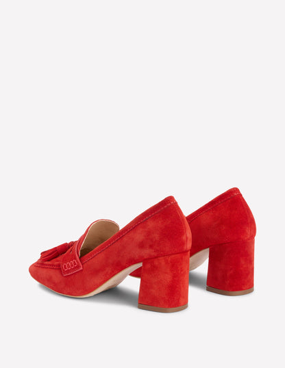 Sol Block Heeled Penny Loafers-Red-5