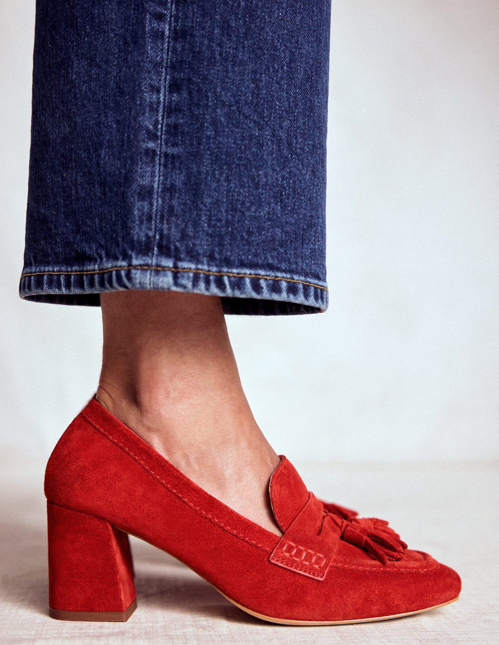 Sol Block Heeled Penny Loafers-Red | Boden USA