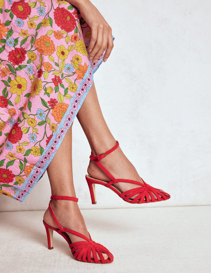 Heeled Cage Sandals-Post Box Red-2