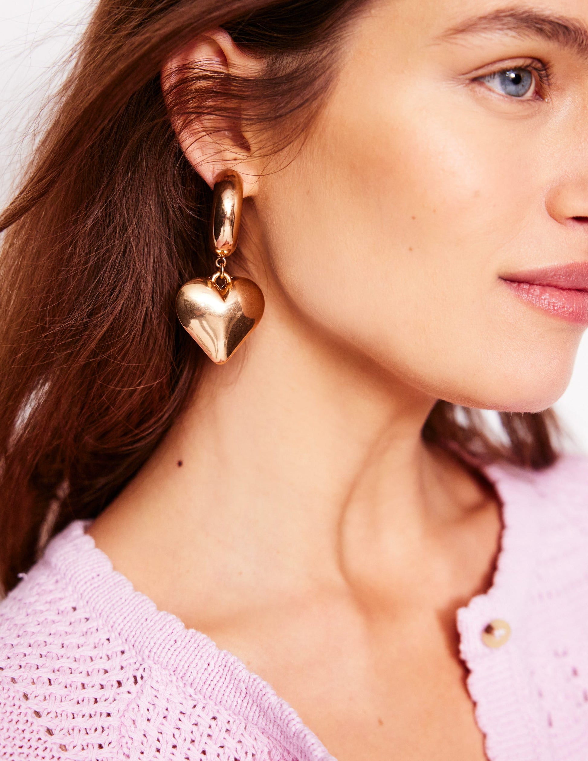 Chunky Heart Hoop Earrings-Gold Colour-2