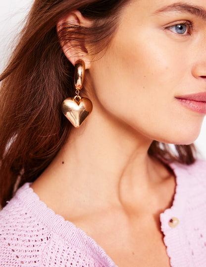 Chunky Heart Hoop Earrings-Gold Colour-2