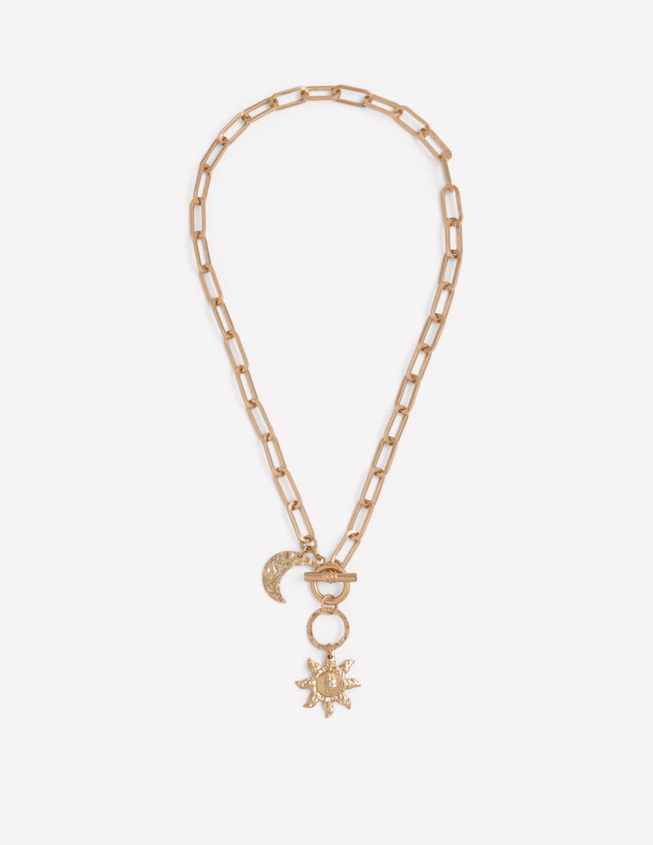 Hammered Motif Necklace-Gold Colour