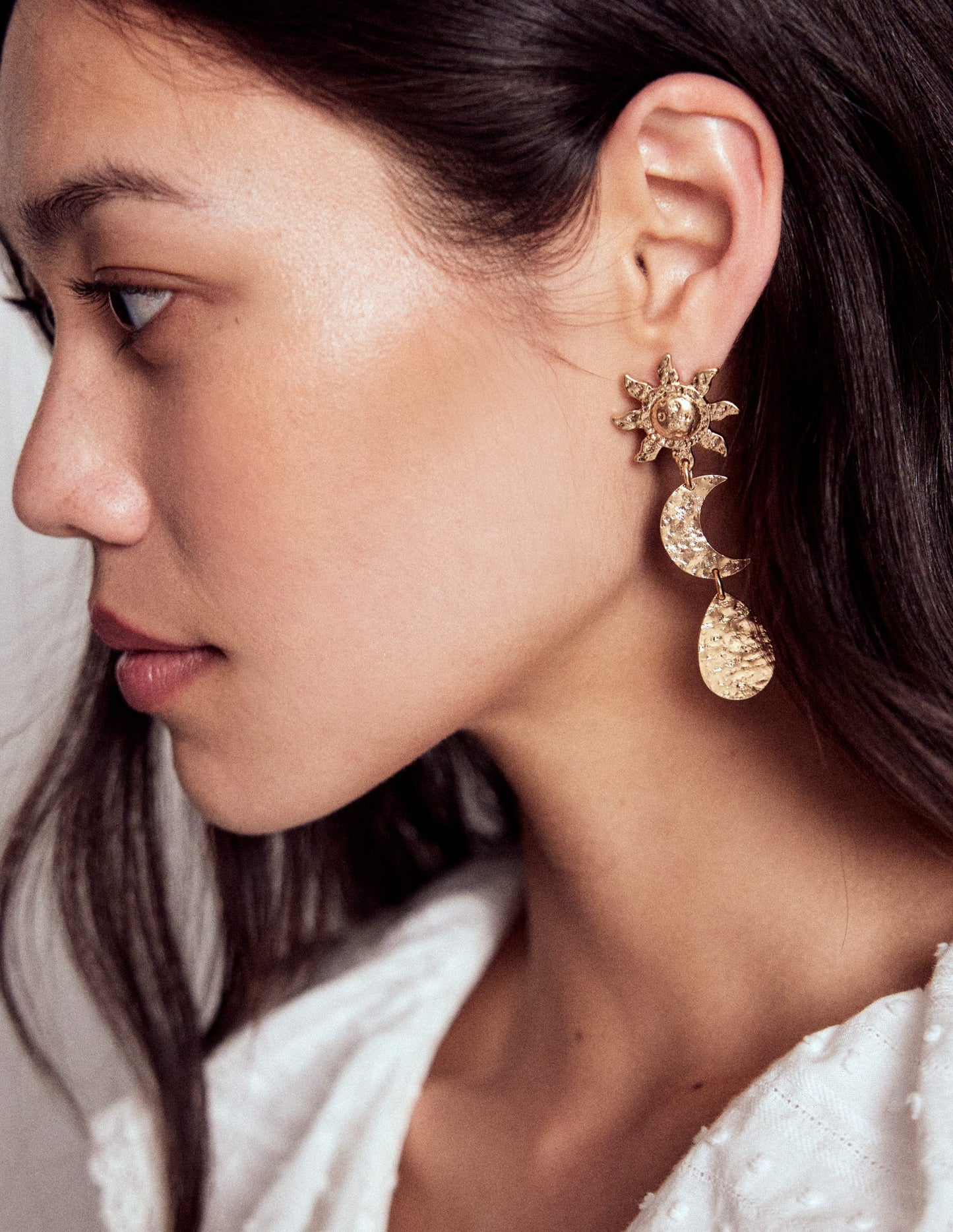 Hammered Motif Earrings-Gold Colour