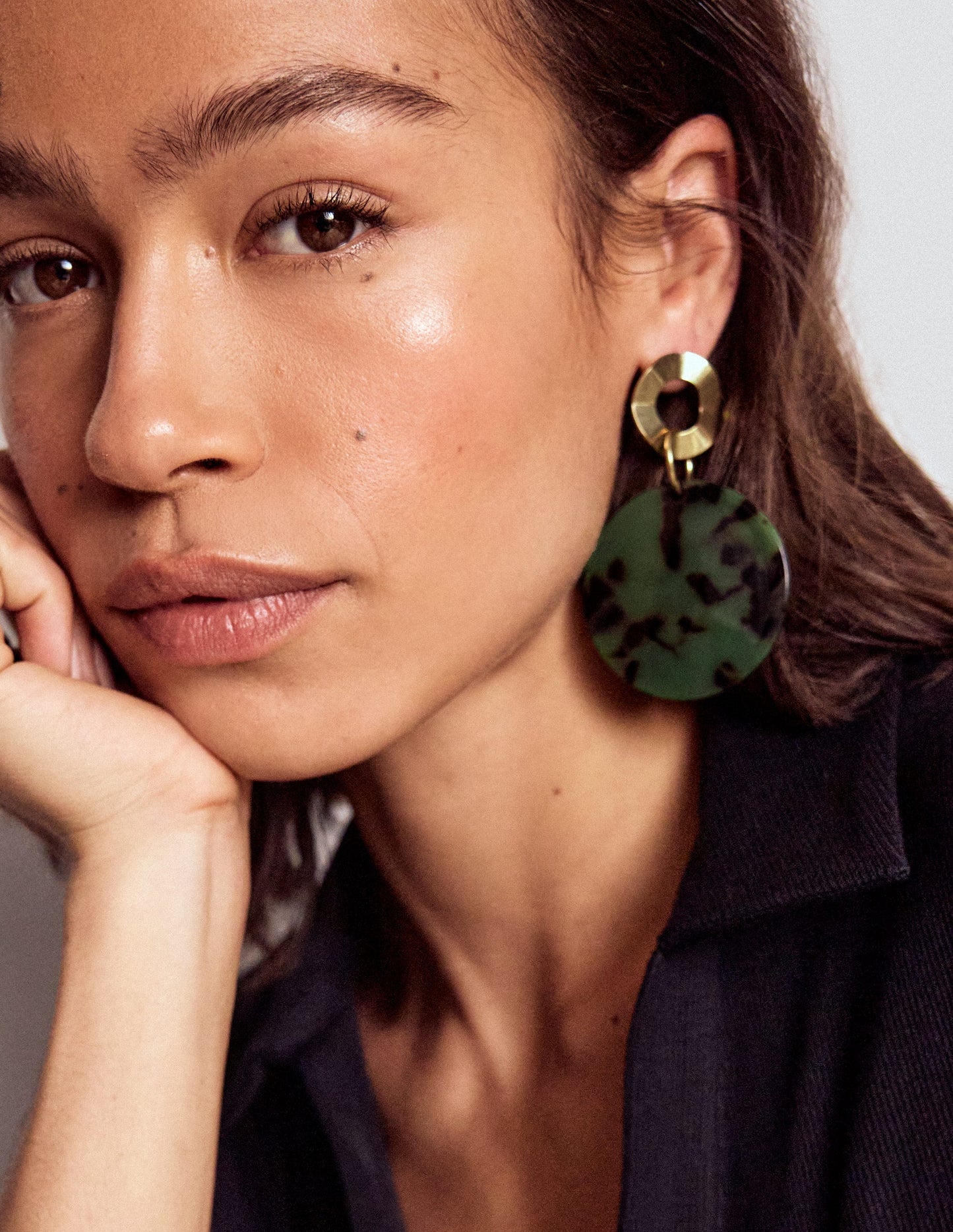 Resin Disc Earrings-Olive Green