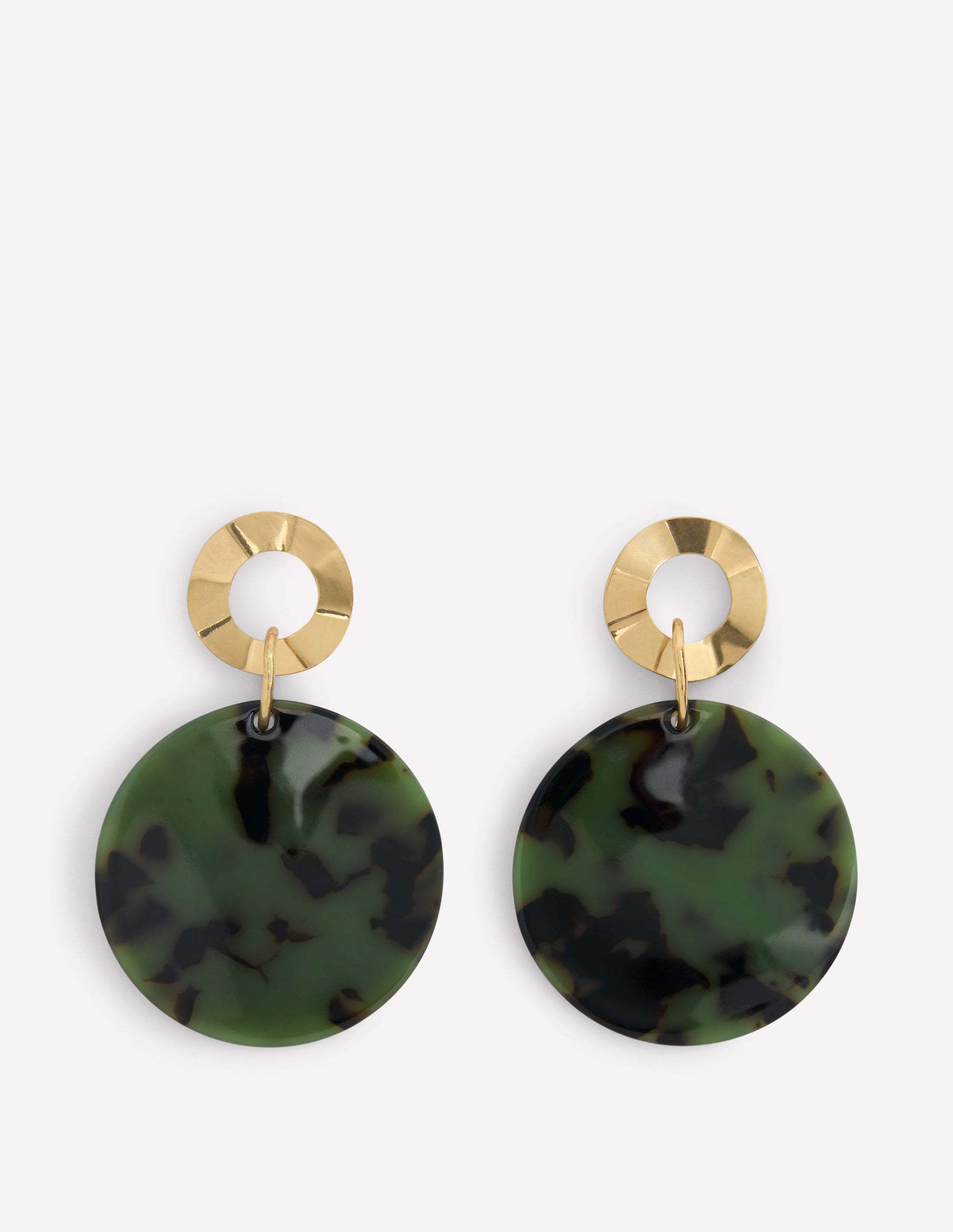 Resin Disc Earrings-Olive Green-1