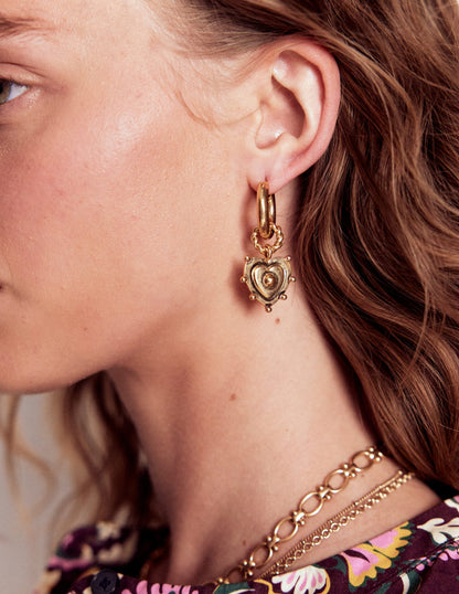 Heart Charm Earrings-Gold Colour-2
