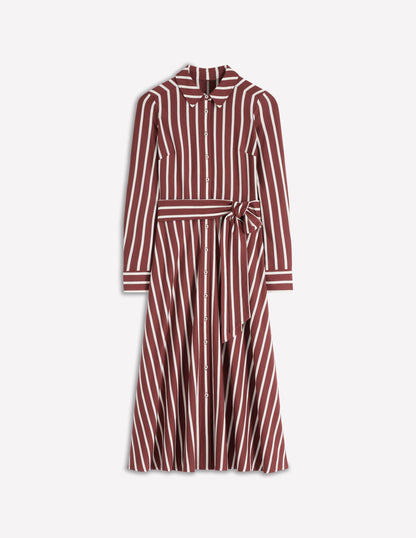 Marcia Jersey Shirt Dress-Chestnut and Ivory Stripe-7