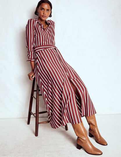 Marcia Jersey Shirt Dress-Chestnut and Ivory Stripe-1