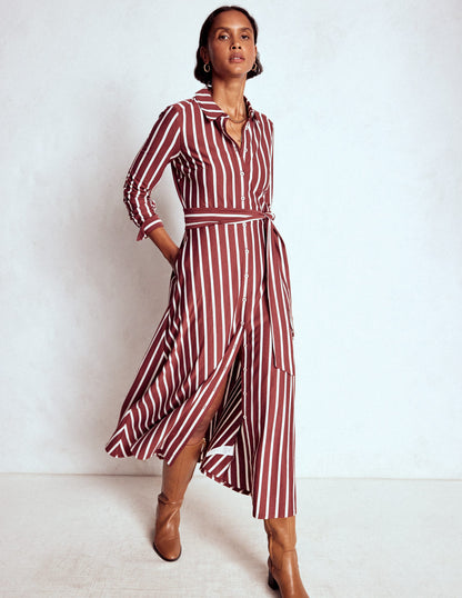 Marcia Jersey Shirt Dress-Chestnut and Ivory Stripe-5