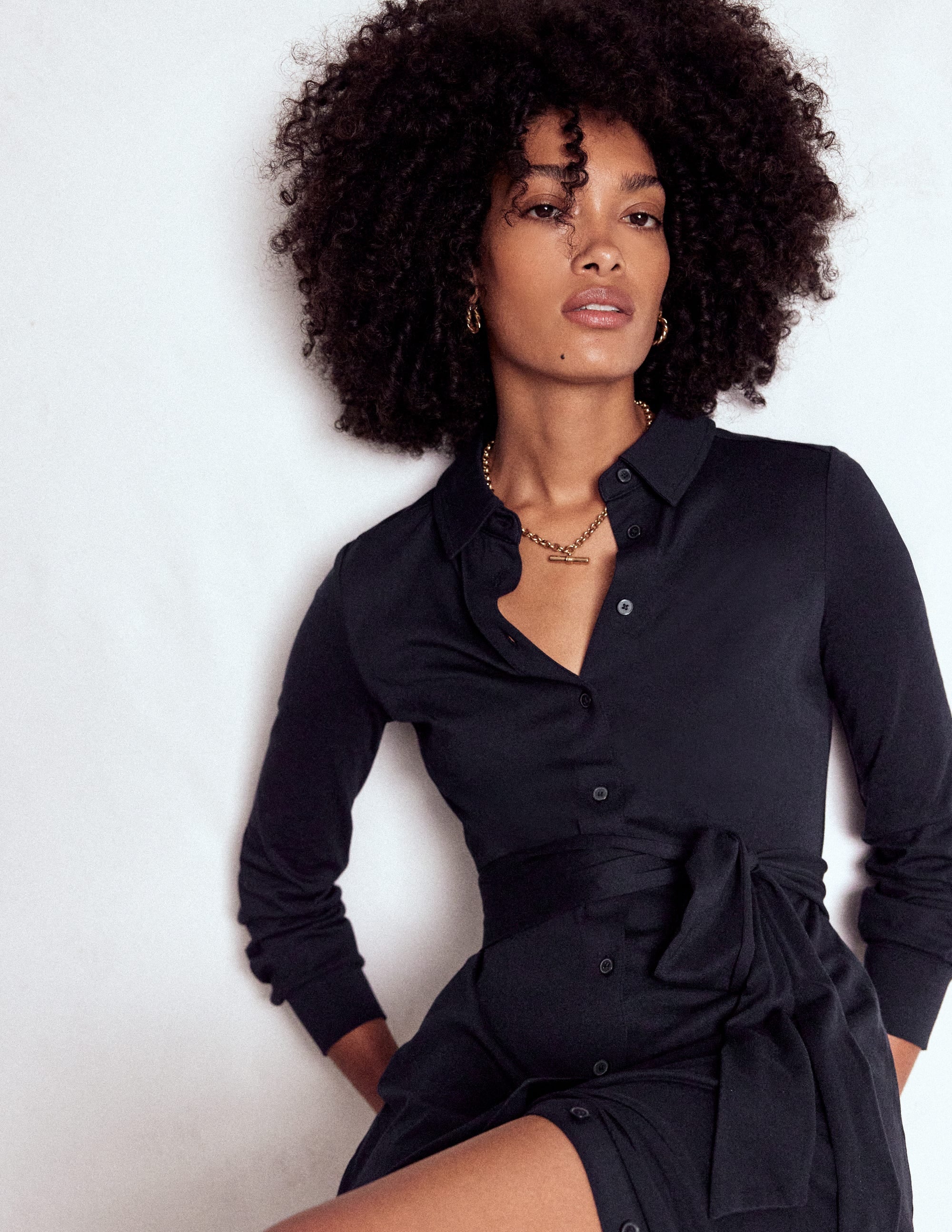 Marcia Jersey Shirt Dress-Navy - Image 1