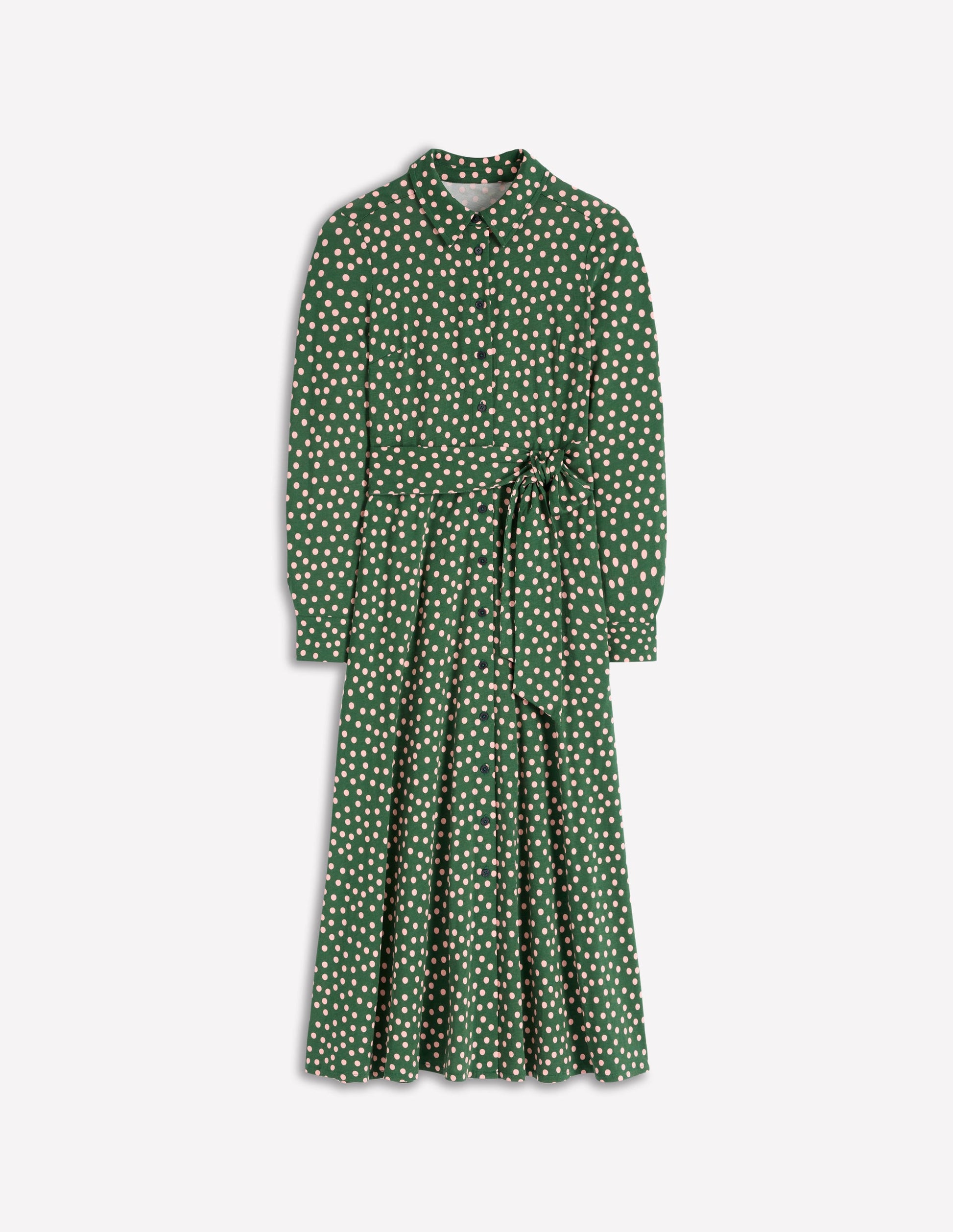 Marcia Jersey Shirt Dress-Hunter Green, Painted Dot-6