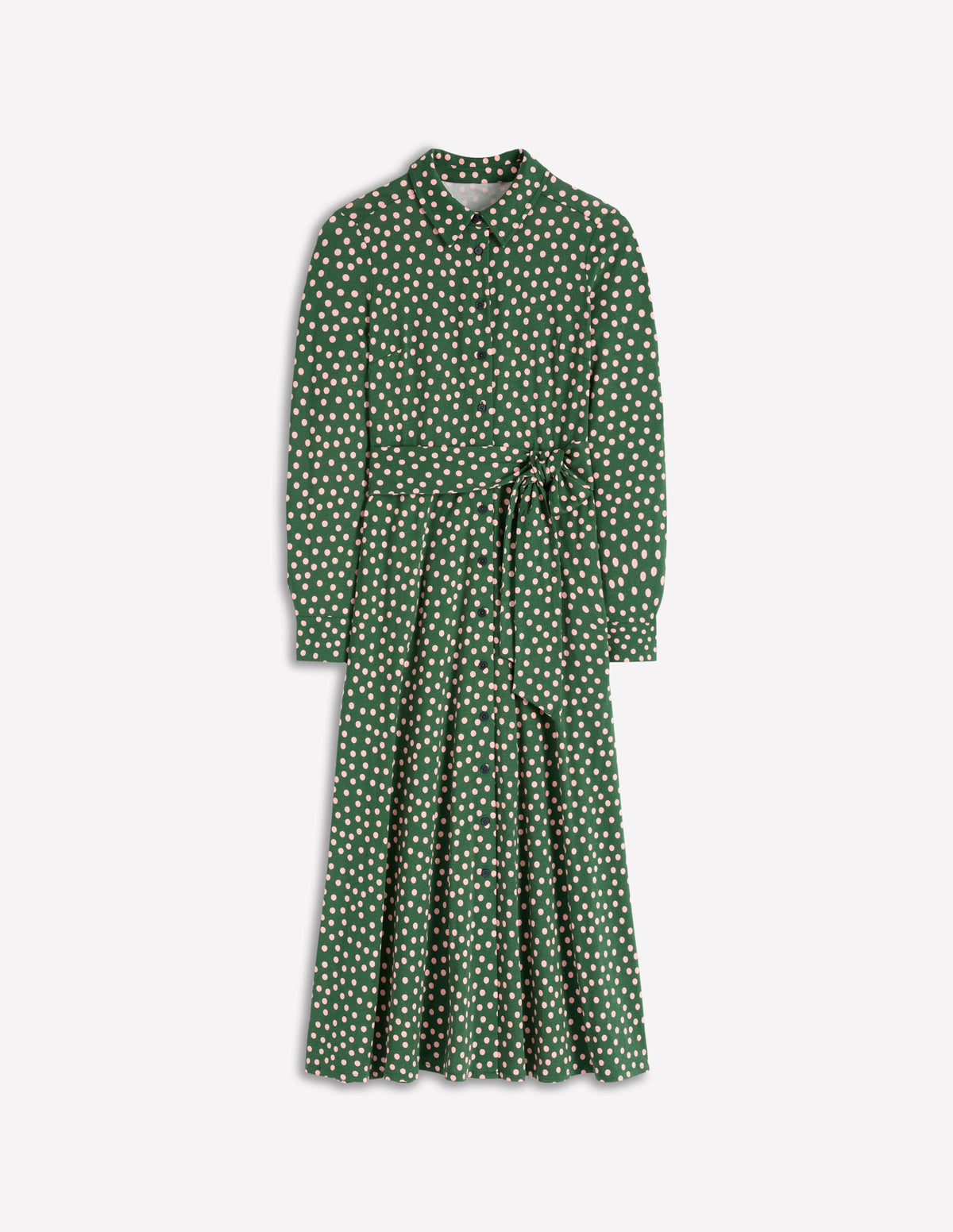 Marcia Jersey Shirt Dress-Hunter Green, Painted Dot - Image 6