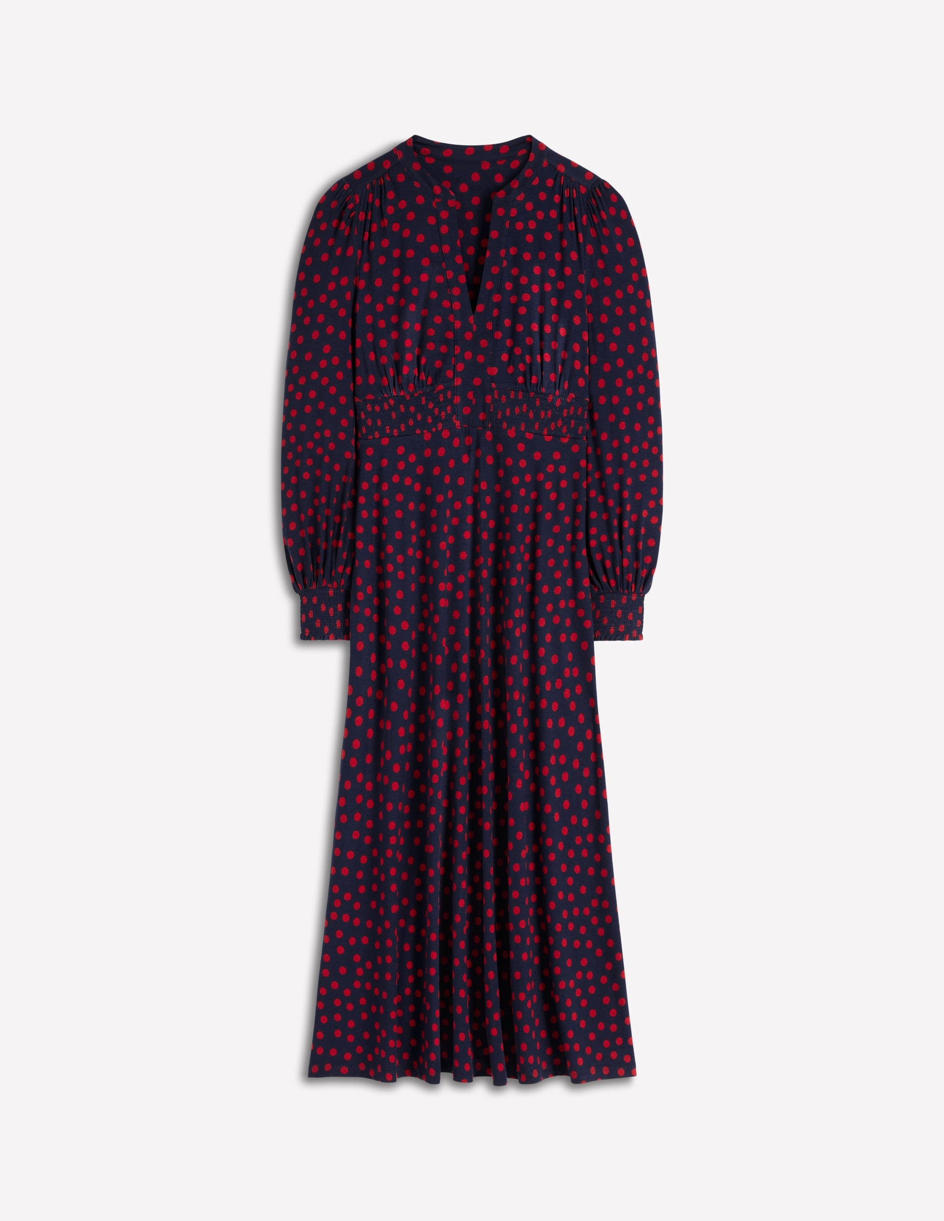 Ivy Smocked Midi Dress-French Navy, Painted Dot-7