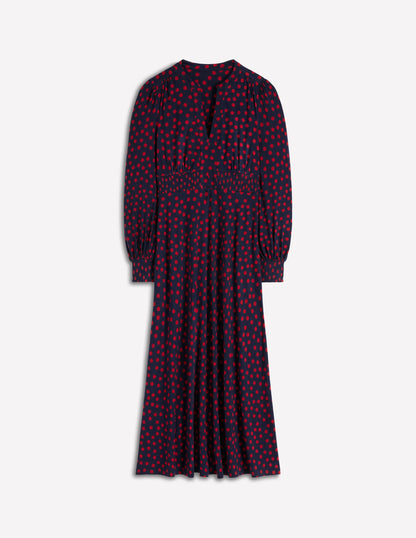Ivy Smocked Midi Dress-French Navy, Painted Dot-7