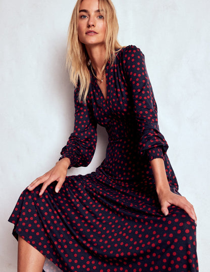 Ivy Smocked Midi Dress-French Navy, Painted Dot-2
