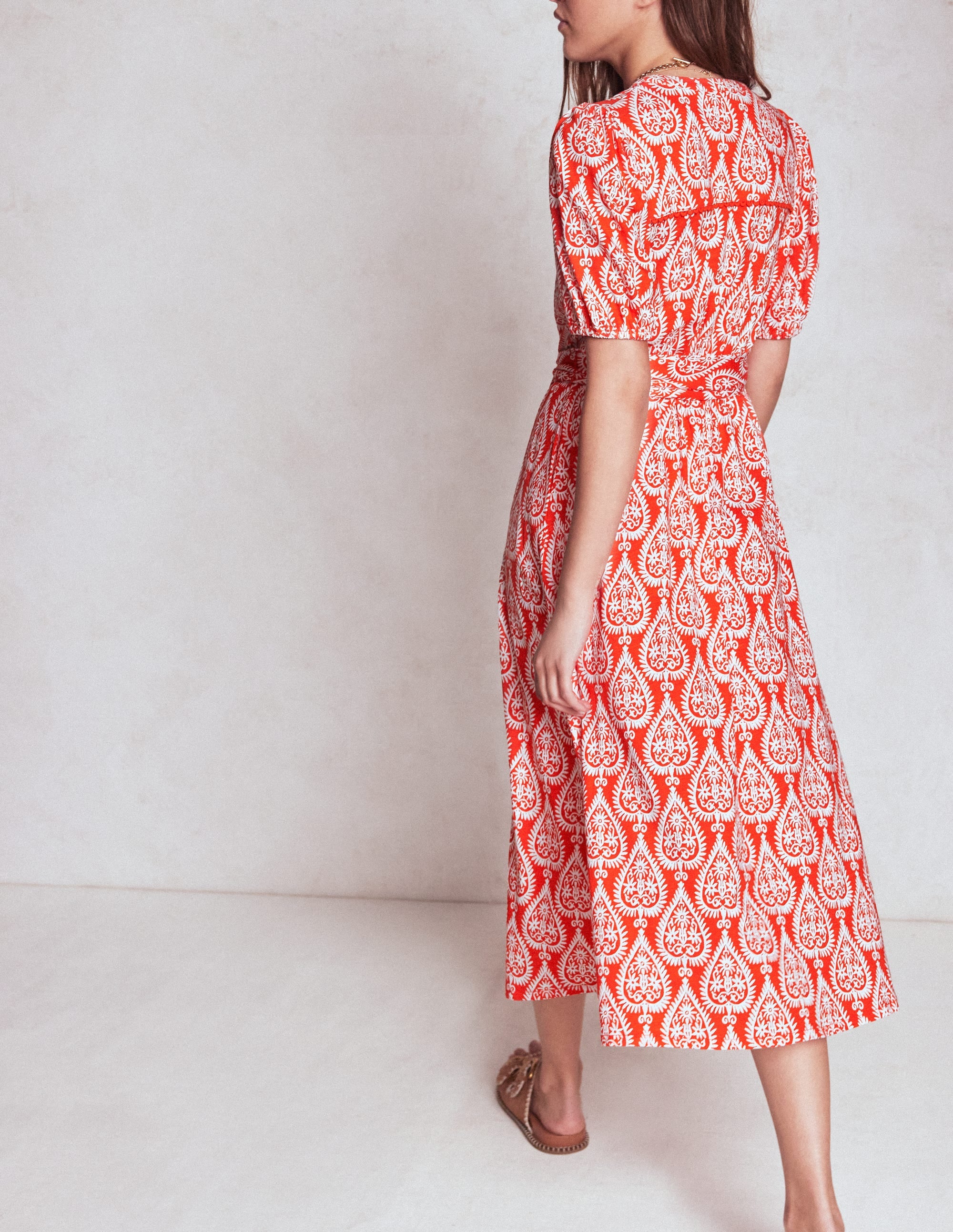 Sofia Trim Jersey Midi Dress-Firecracker Red, Ornate Geo - Image 3