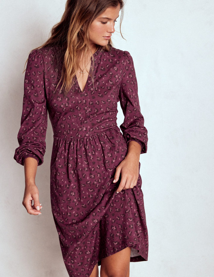 Naomi Relaxed Jersey Dress-Prune, Leopard Spots