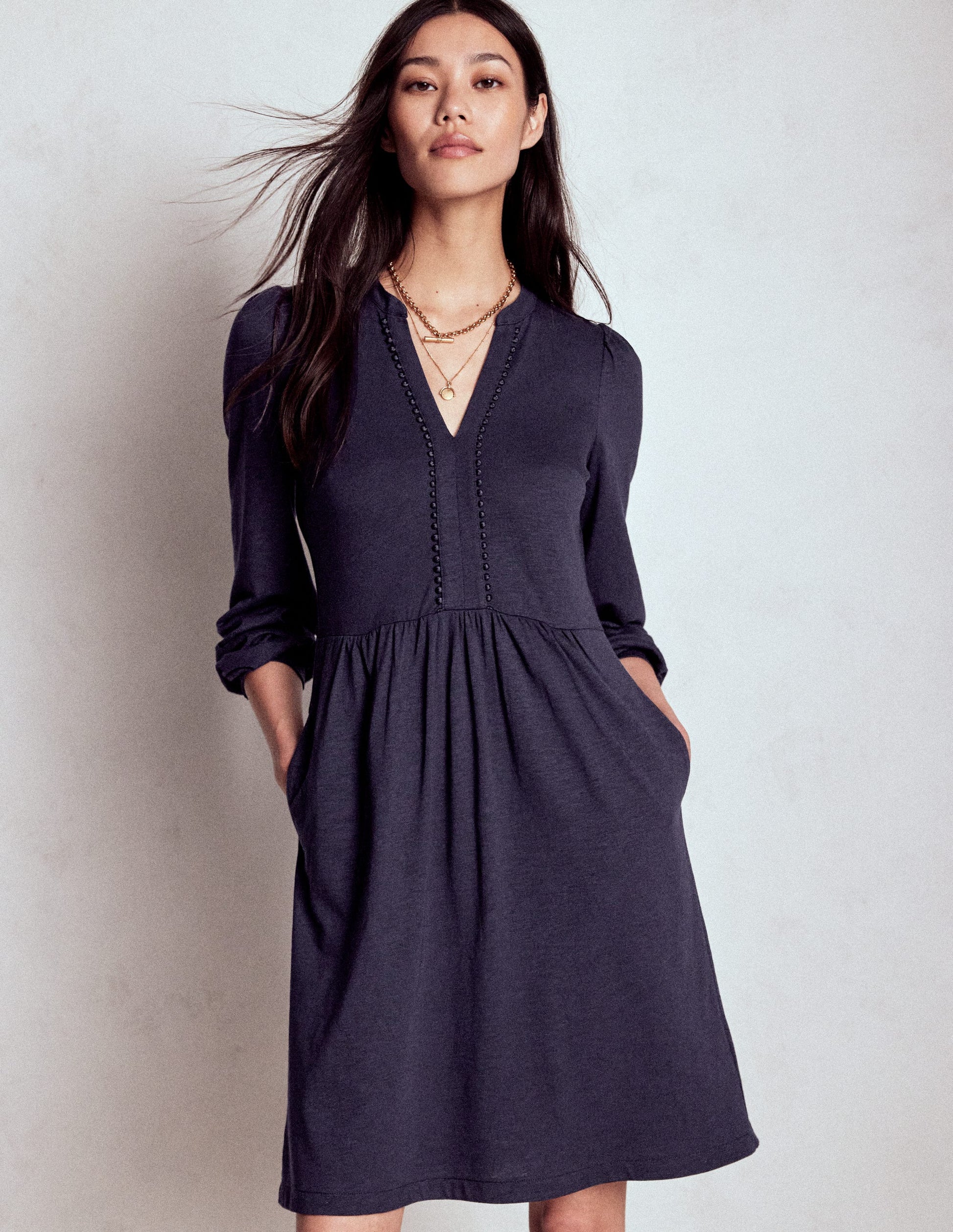 Boden Women's Naomi Relaxed Jersey Dress in Blue | Size 14 Boden Women's Naomi Relaxed Jersey Dress in Blue | Size 14