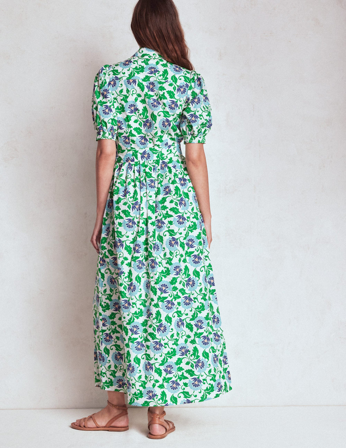 Alexa Maxi Shirt Dress-Rich Emerald, Ornate Vine - Image 3