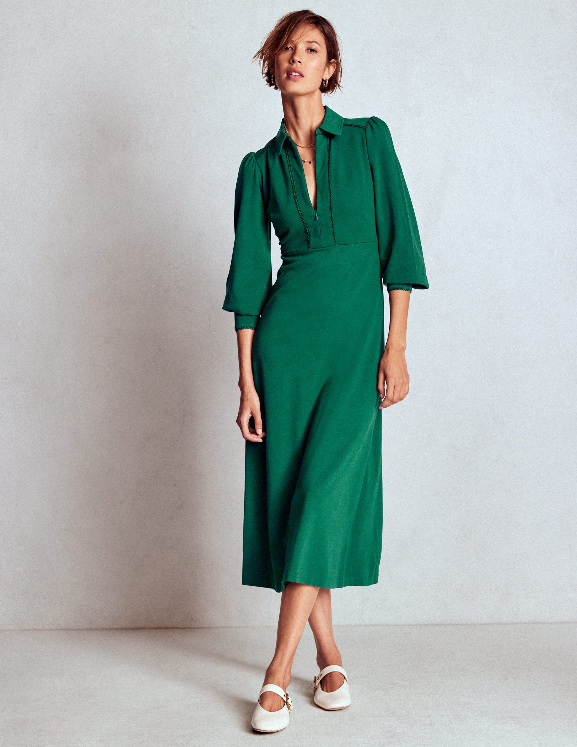 Pip Zip-Up Ponte Midi Dress-Emerald Night-1