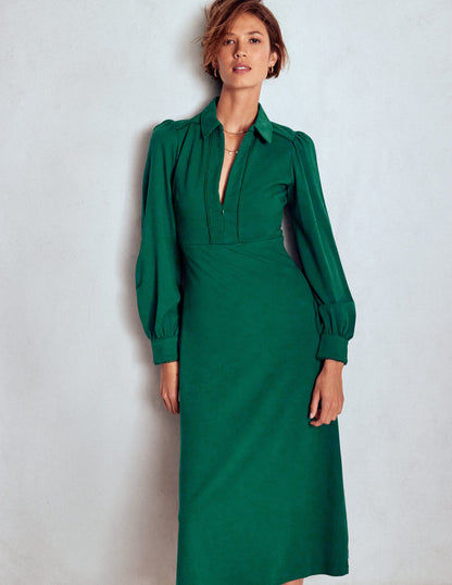Pip Zip-Up Ponte Midi Dress-Emerald Night-4