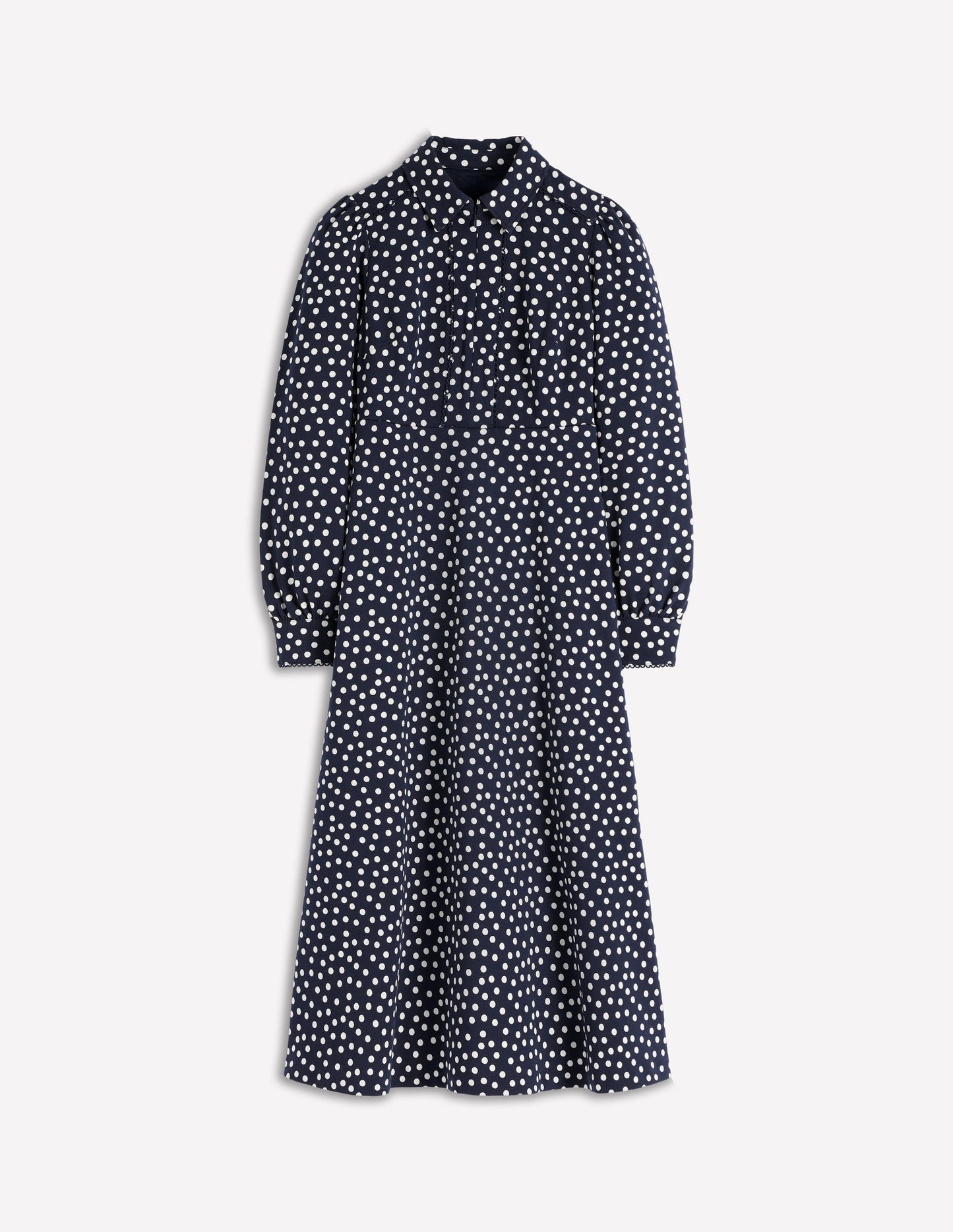Pip Zip-Up Ponte Midi Dress-French Navy, Painted Dot