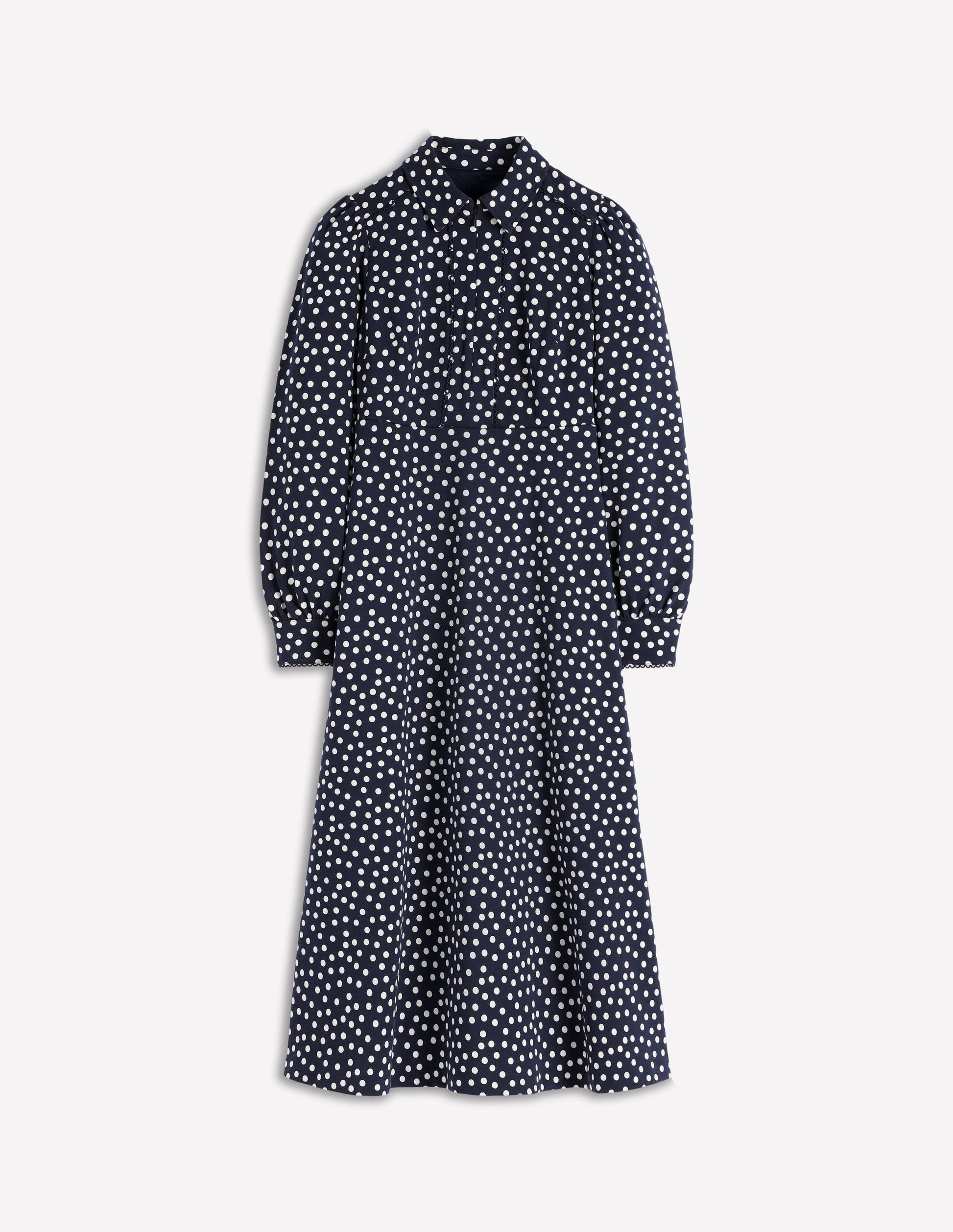 Pip Zip-Up Ponte Midi Dress-French Navy, Painted Dot-7