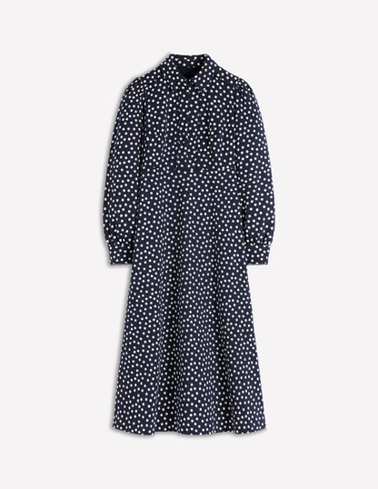 Pip Zip-Up Ponte Midi Dress-French Navy, Painted Dot-7