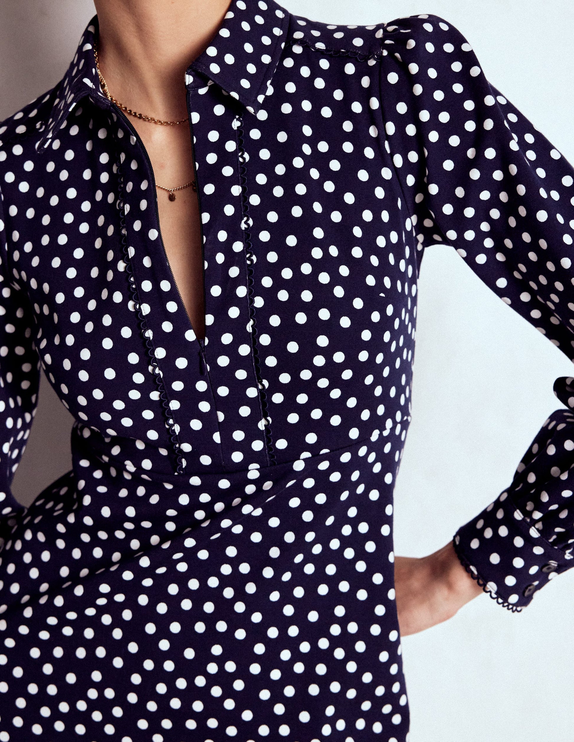 Pip Zip-Up Ponte Midi Dress-French Navy, Painted Dot-3