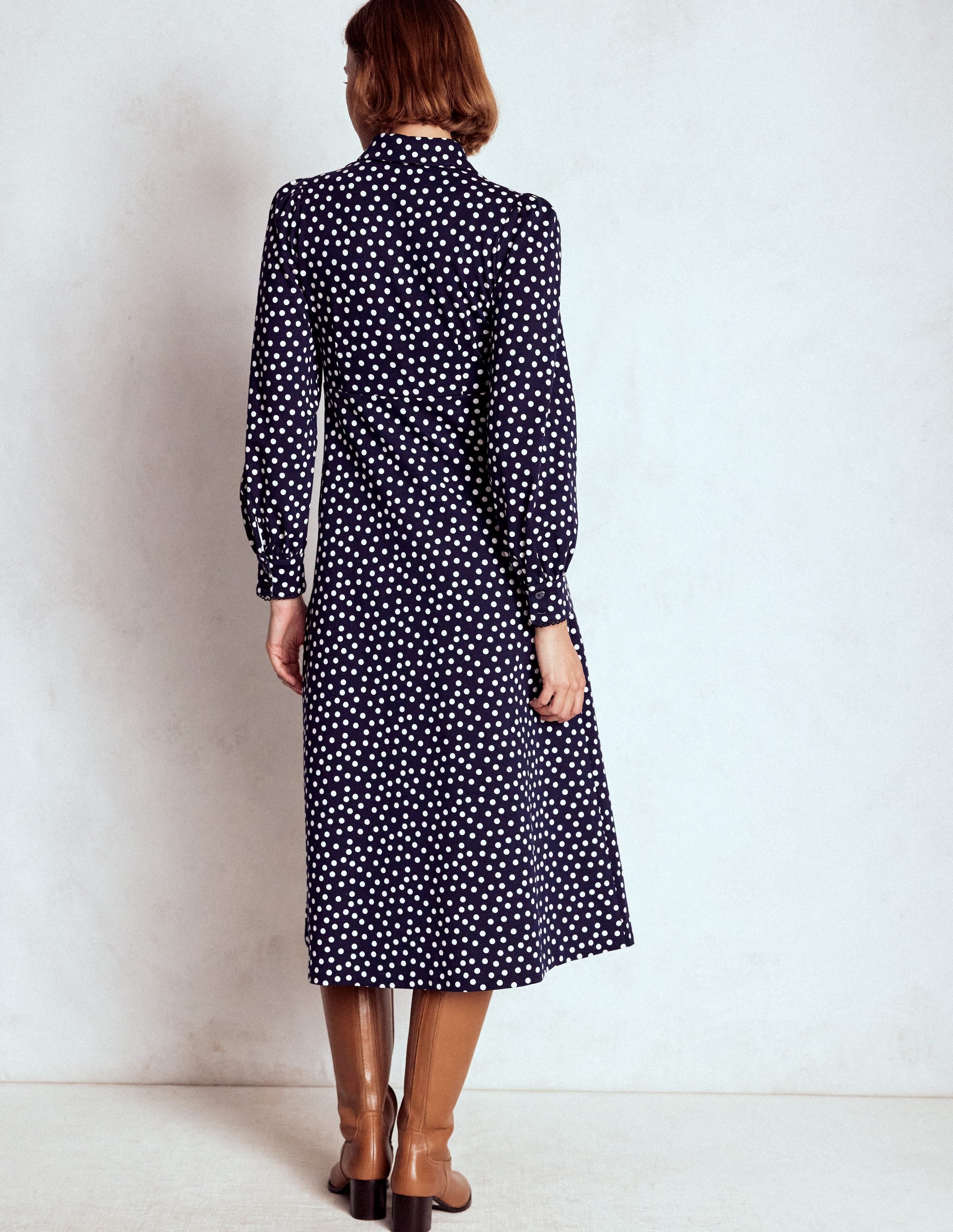 Pip Zip-Up Ponte Midi Dress-French Navy, Painted Dot - Image 4