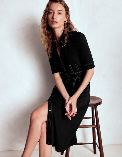 Anita Ponte Shirt Dress-Black-1