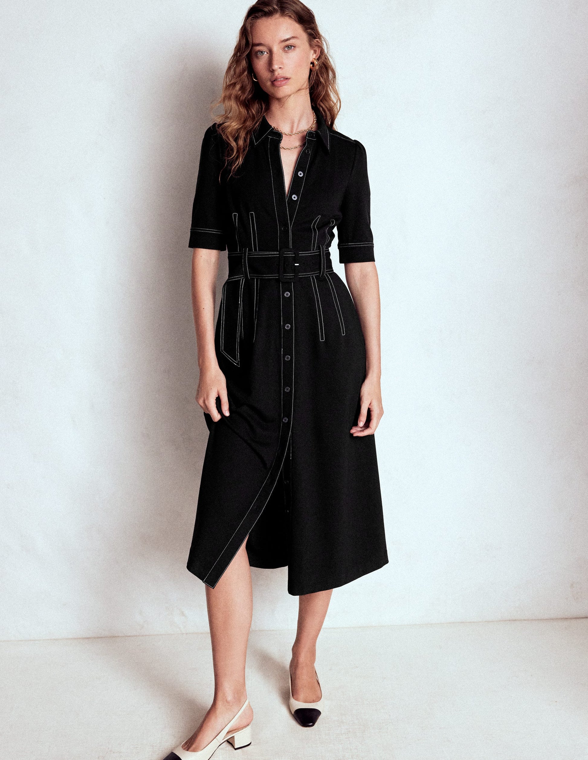 Anita Ponte Shirt Dress-Black-4